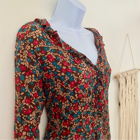 100% Silk Garnet Hill Boho Floral Print Women’s Top Blouse Long Sleeve Shirt 16 - Picture 4 of 9